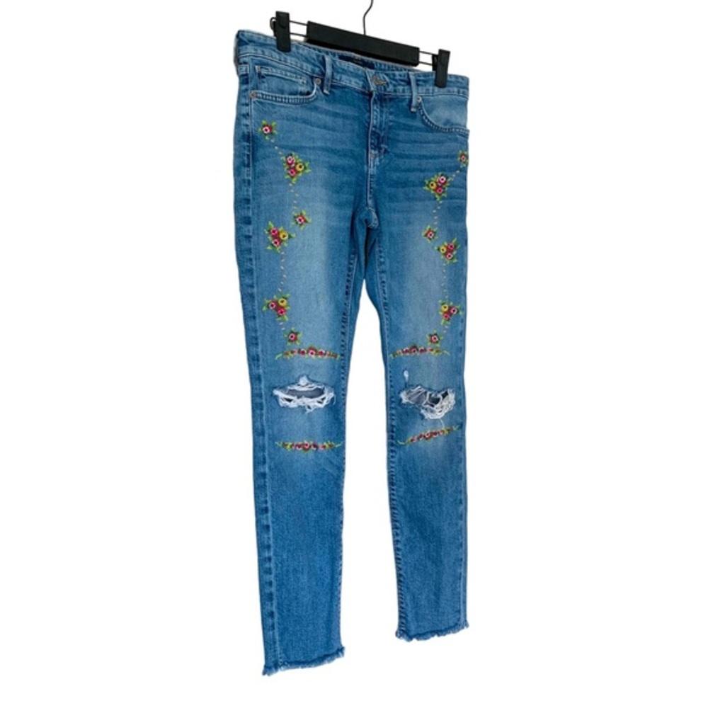 Lucky Brand Ava mid rise skinny jeans embroidered floral front‎ and rear, size 2
